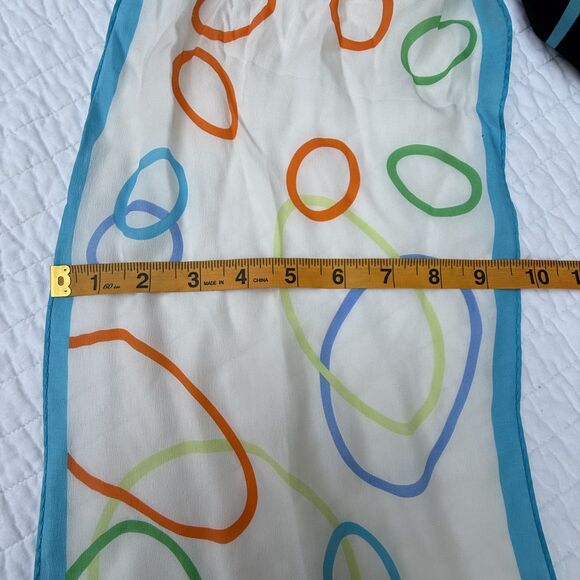 Vintage Long 100% Silk Geometric, Abstract Scarf | Aqua, Black & Ivory - Picture 7 of 10